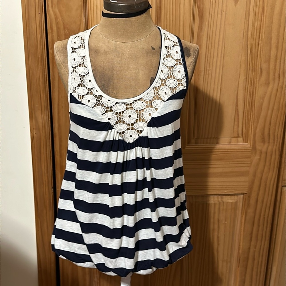 JUST GINGER NAVY/ STRIPE RACERBACK TOP MEDIUM/ worn once